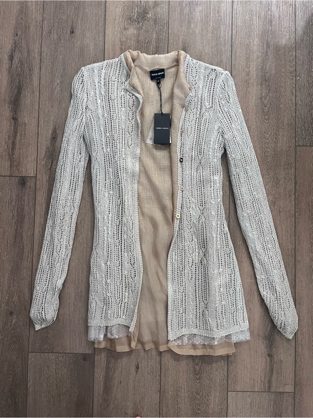Giorgio Armani NWT Metallic Open Knit Blazer Made in Italy IT 40